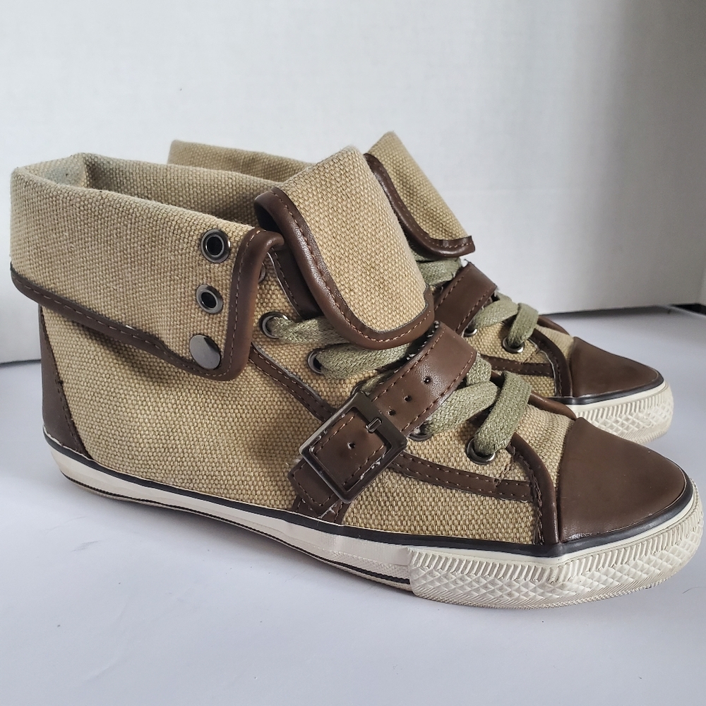 Aldo Foldover Sneakers 6.5 Tan Leather Buckle Lace